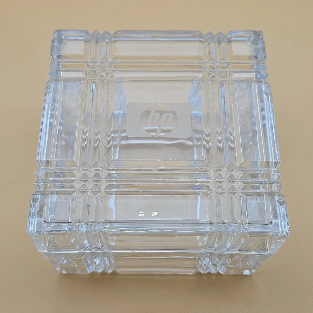 Vintage HP Hewlett Packard Glass Trinket Dish Employee Giveaway Box‎